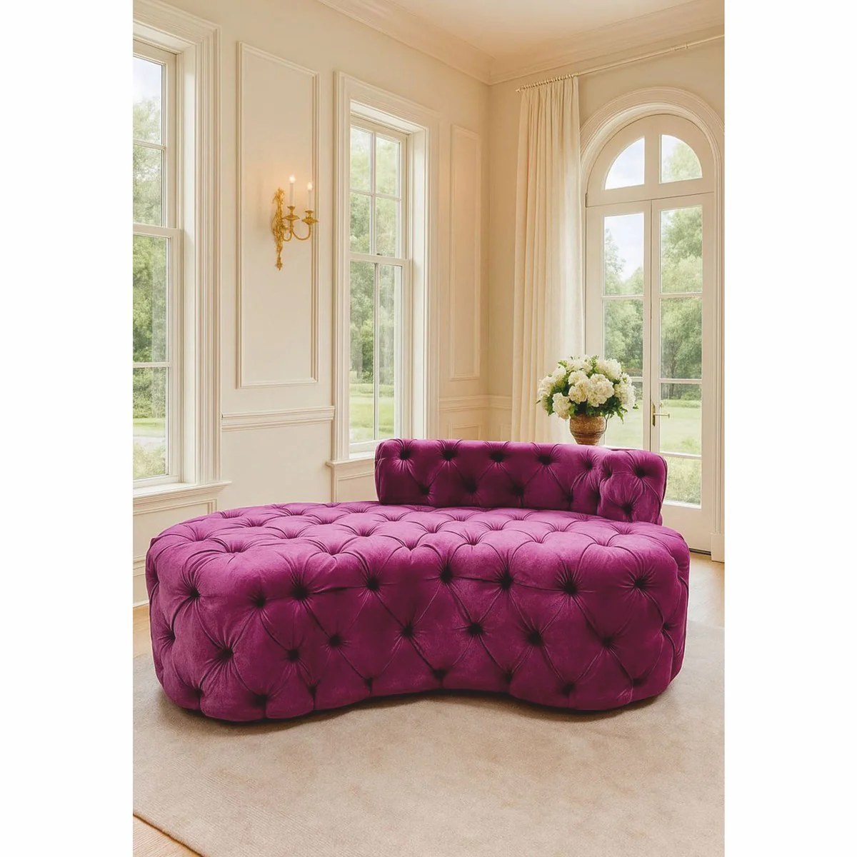 Casa Padrino Chaise Longue Chesterfield de Lujo en Terciopelo Rosa 170 cm - Muebles Chesterfield