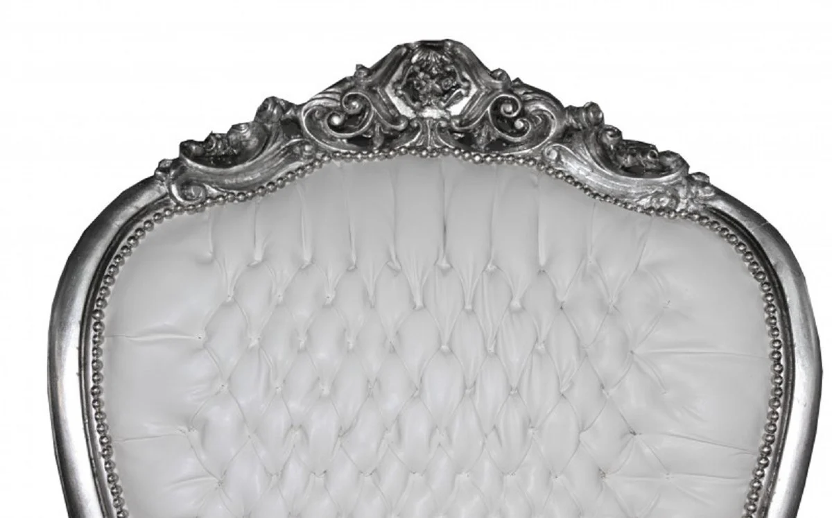 Casa Padrino sill¨®n de trono barroco con cuero artificial blanco / plata - Sill¨®n real hecho a mano - Magn¨ªfico sill¨®n de boda - Sill¨®n gigante barroco - Muebles barrocos
