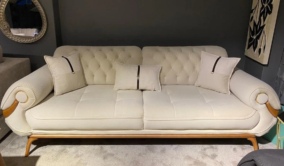 Casa Padrino sof¨¢ de sal¨®n Chesterfield de lujo con respaldos ajustables crema / marr¨®n - Muebles de Sal¨®n Chesterfield - Muebles de Sal¨®n de Lujo - Muebles de Lujo - Interior de Lujo