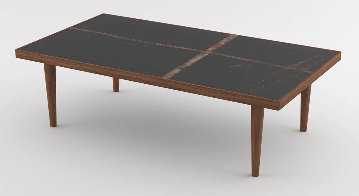 Casa Padrino mesa de centro de lujo marr¨®n / negro 130 x 70 x A. 45 cm - Mesa de sal¨®n moderna rectangular de madera maciza con encimera de m¨¢rmol - Muebles de Lujo