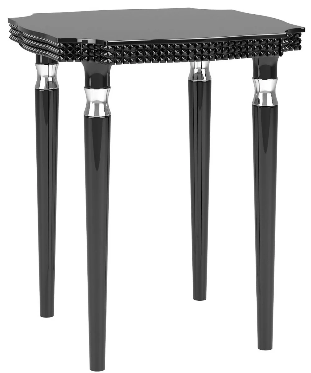 Casa Padrino mesa auxiliar Art Deco de lujo negro / plata 52 x 52 x A. 65 cm - Noble mesa de madera maciza - Muebles de sala Art Deco