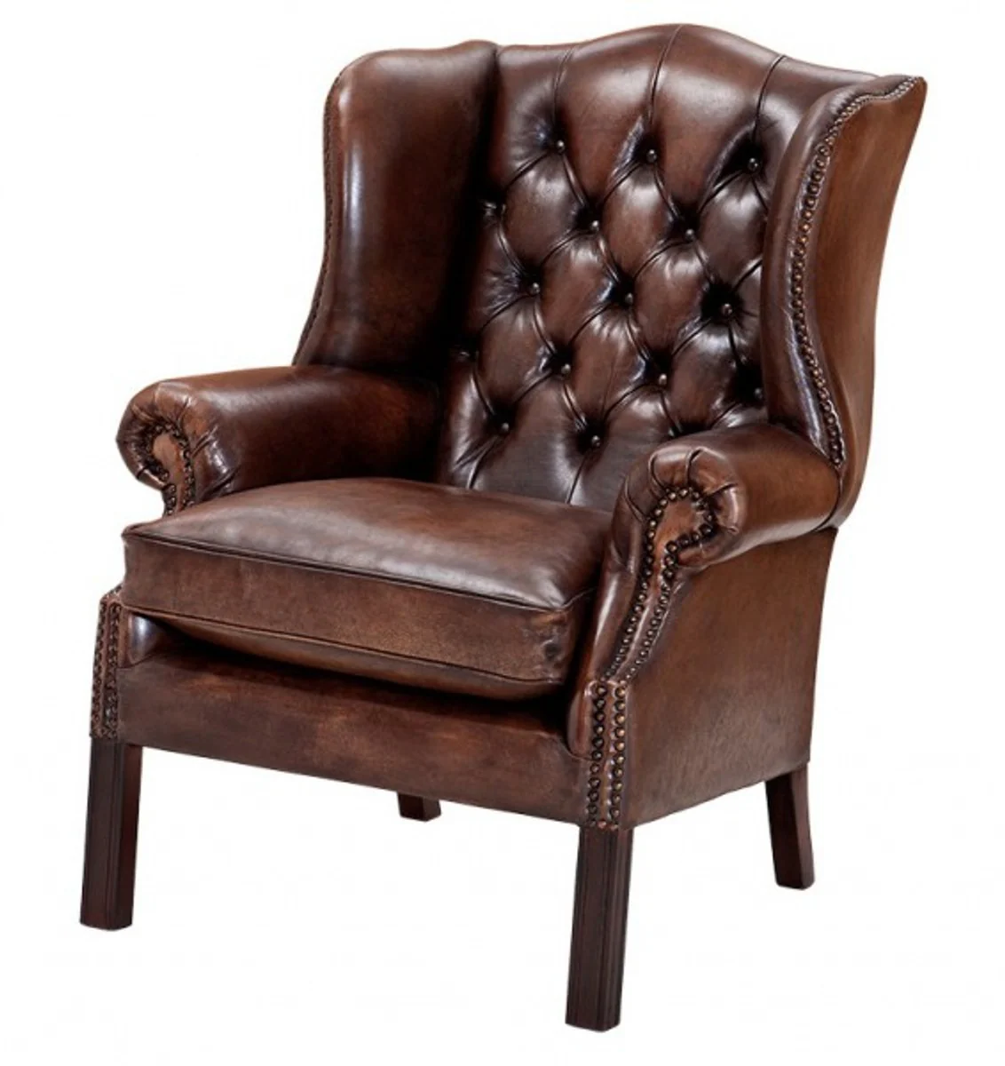 Luxury leather wing chairs Chesterfield Vintage Dark Brown - Chair with genuine leather