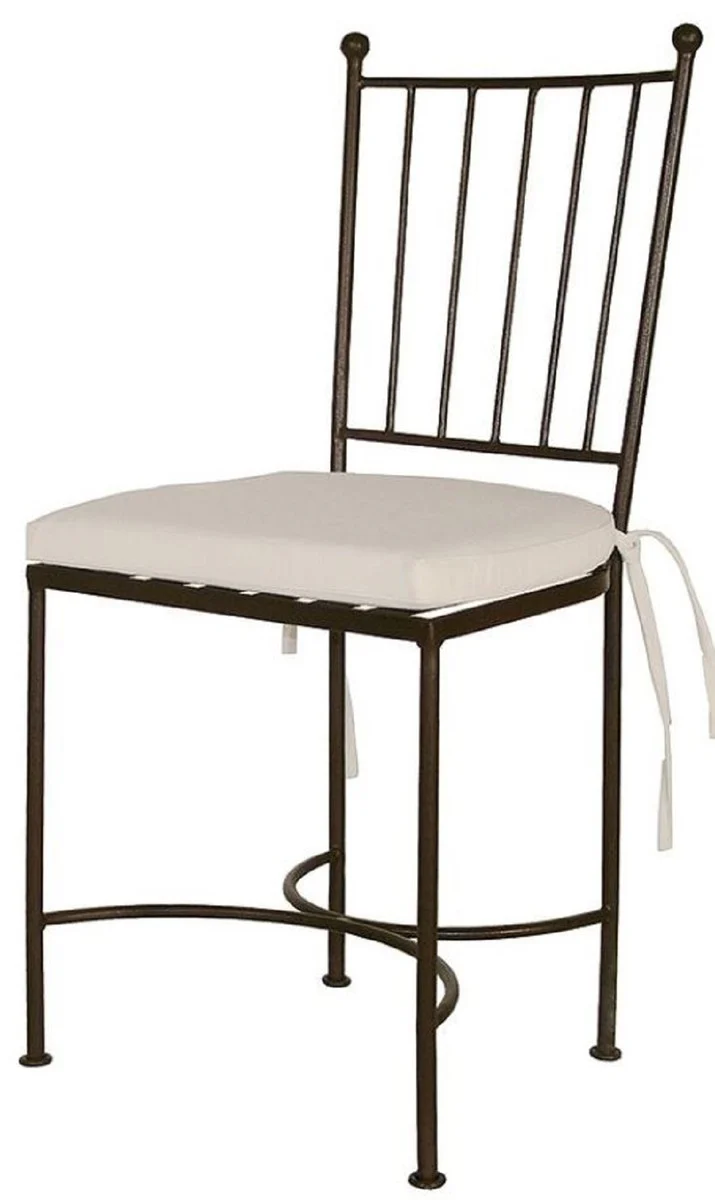 Casa Padrino silla de jard¨ªn Art Nouveau de lujo de hierro forjado con cojin de asiento negro / crema