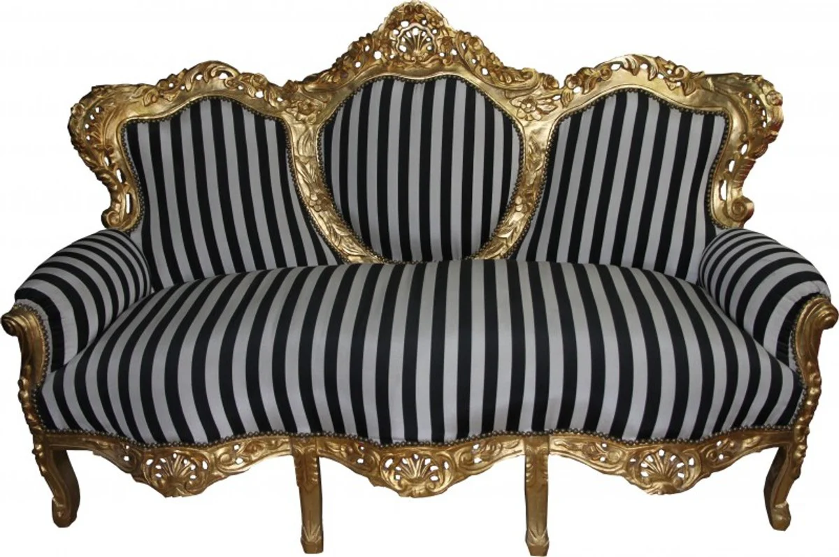 Casa Padrino Baroque 3-seater sofa  King  Black / White Stripes / Gold - Baroque furniture