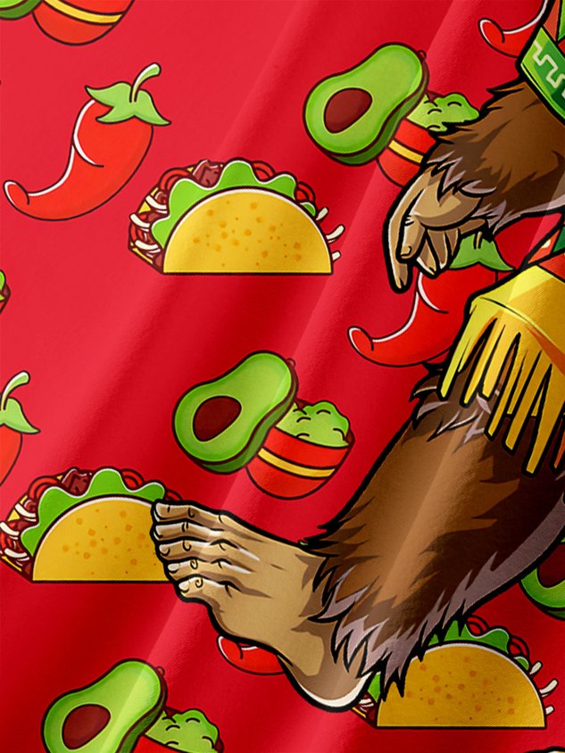 Mexican Bigfoot Taco Chest Pocket Short Sleeve Casual Shirt