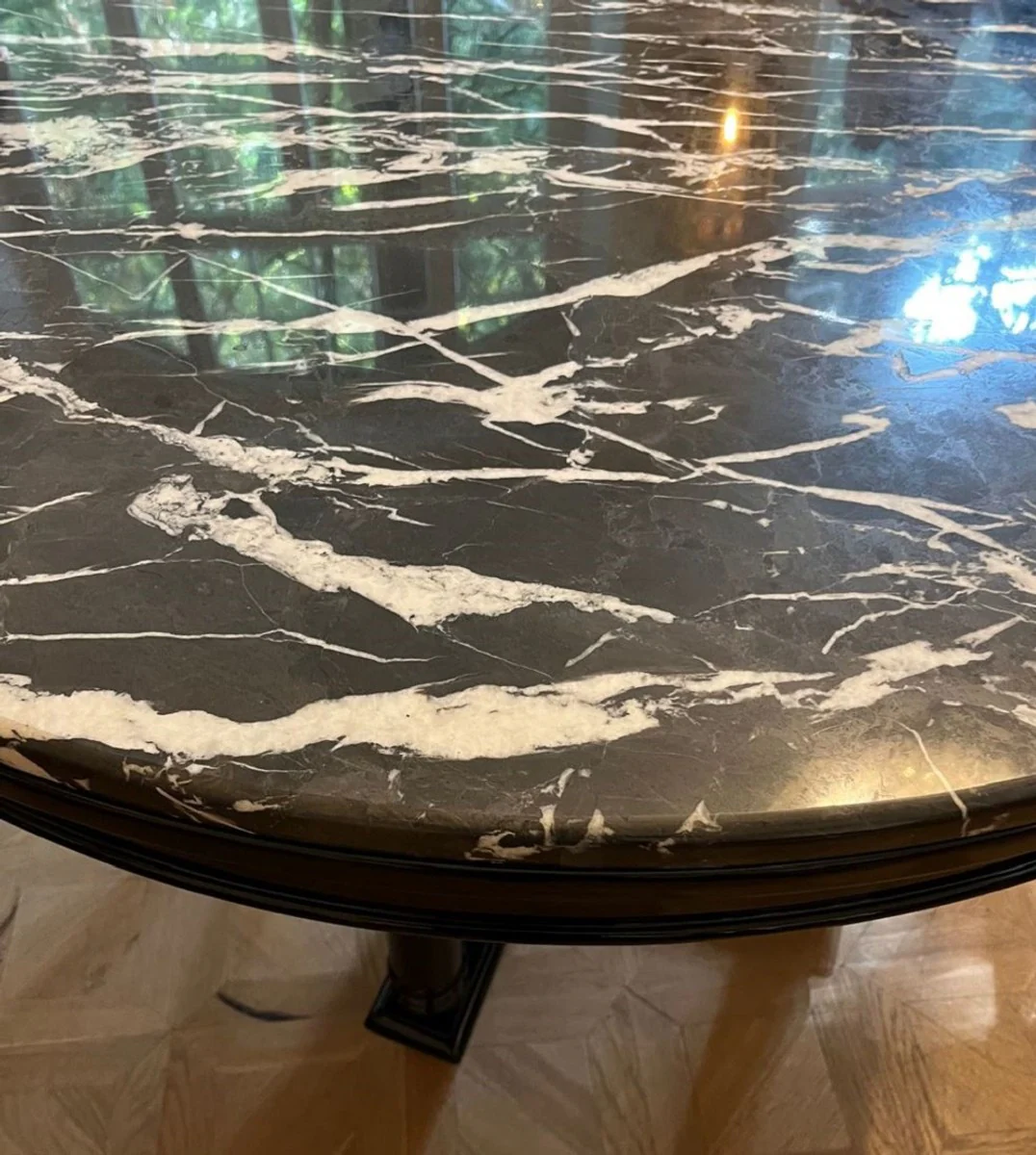 Casa Padrino mesa de comedor de lujo negro ? 120 x A. 80 cm - Mesa de cocina redonda de madera maciza con tapa de m¨¢rmol - Muebles de comedor - Muebles de lujo