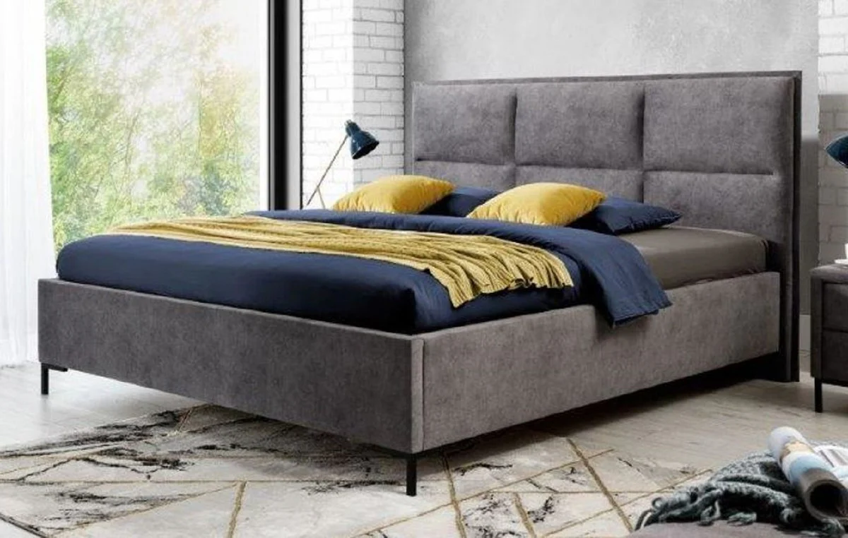 Casa Padrino Cama Matrimonial de Lujo Gris / Negro - Varios Tamaños - Cama Moderna de Madera Maciza con Cabecero - Muebles Dormitorio Modernos - Colección de Lujo