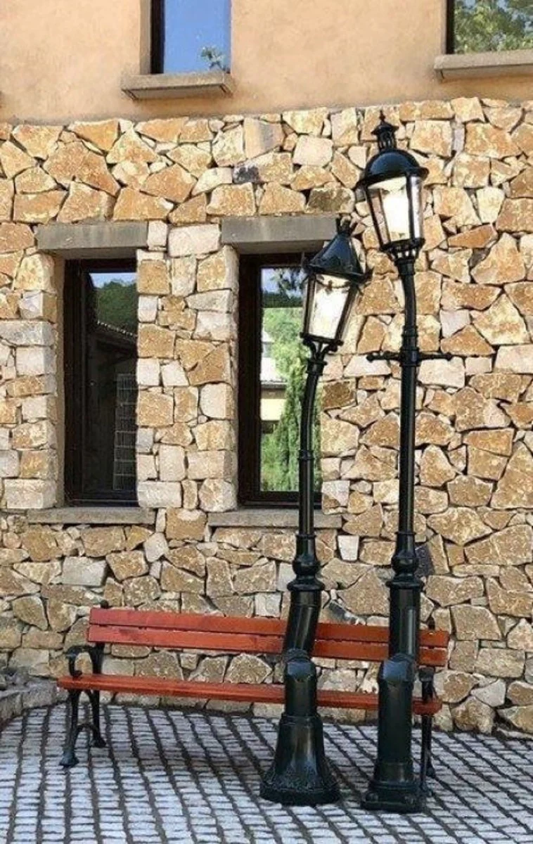 Casa Padrino linternas de jard¨ªn Art Nouveau con banco de jard¨ªn negro / marr¨®n - Iluminaci¨®n exterior