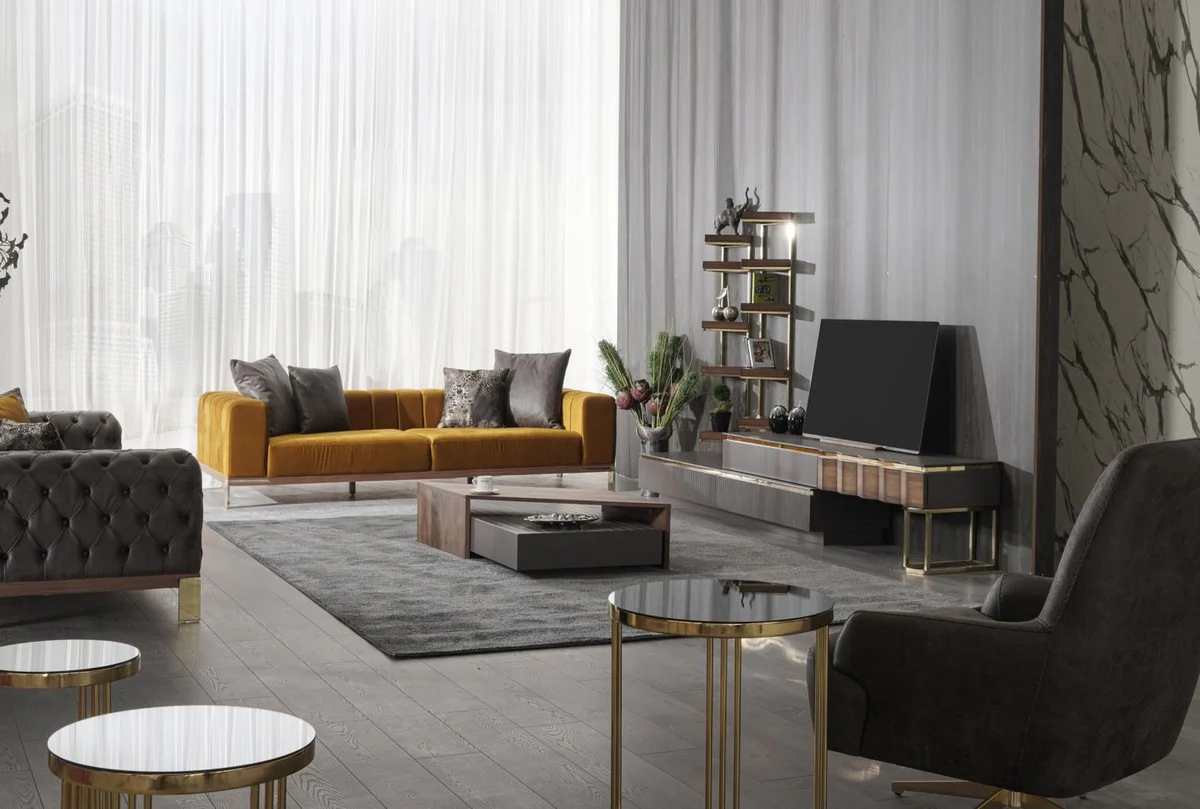 Casa Padrino mesa de centro de lujo marr¨®n / gris 130 x 80 x A. 32 cm - Mesa de sal¨®n rectangular de madera maciza - Muebles de sal¨®n - Muebles de lujo - Interiores de lujo