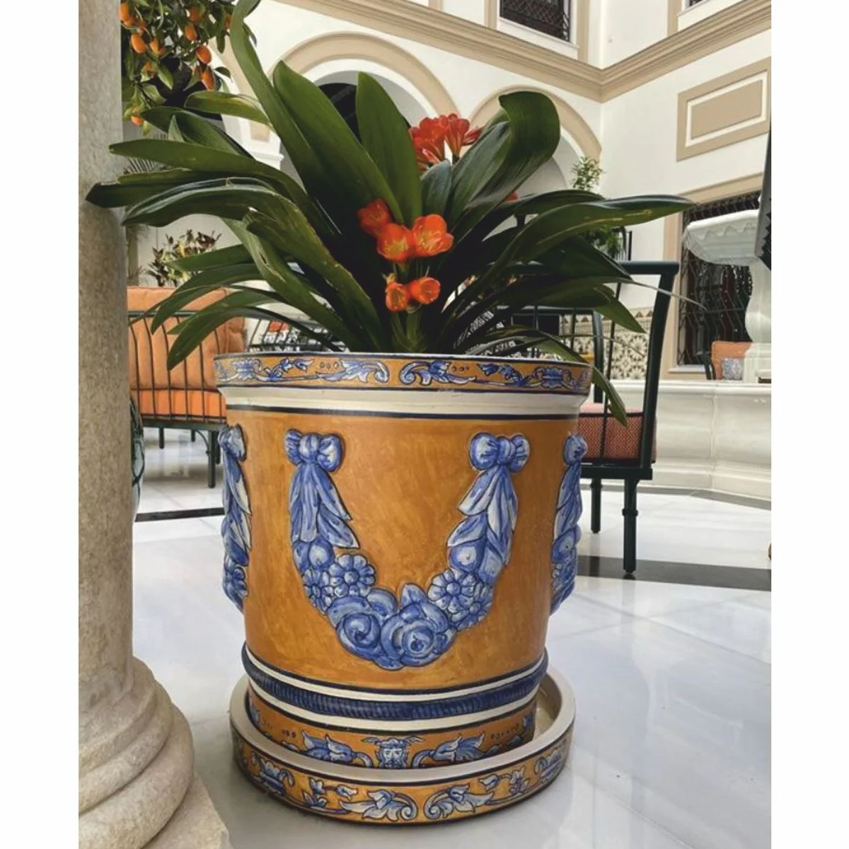 Casa Padrino maceta barroco de lujo de cer¨¢mica beige / azul / blanco ? 53 x A. 54 cm