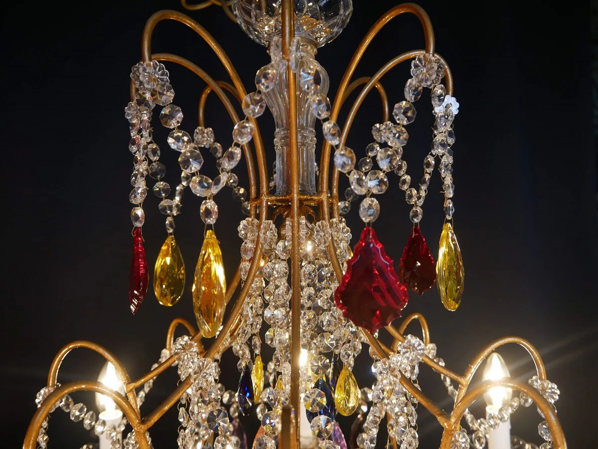 Casa Padrino araña de luces de cristal barroco de lujo multicolor / oro Ø 80 x A. 80 cm - Lámpara de Araña de Hotel y Restaurante - Noble y Magnífico - Calidad de Lujo - Hecho en Italia