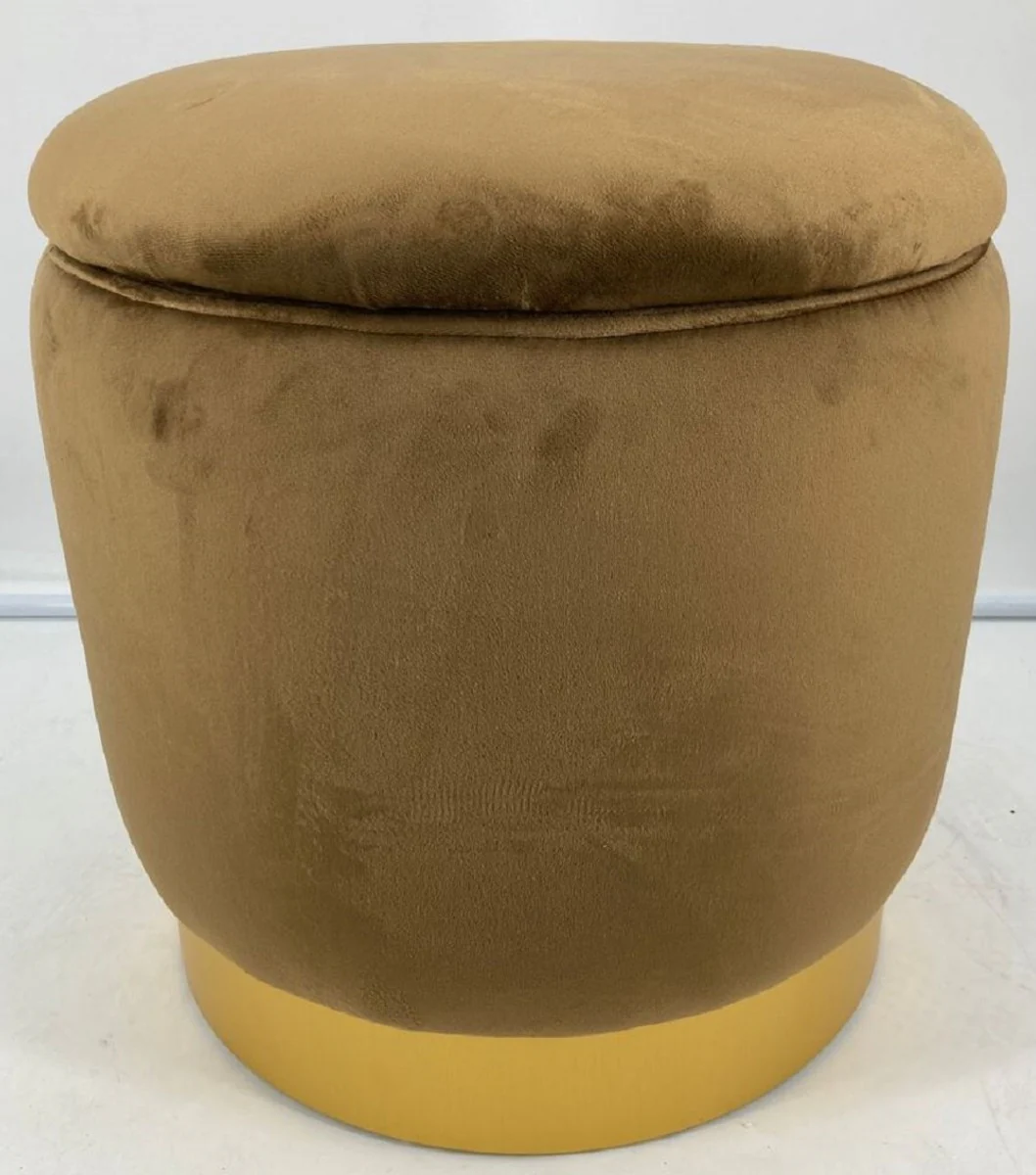 Casa Padrino taburete de lujo ocre / oro Ø 41 x A. 43 cm - Taburete redondo de terciopelo con tapa y espacio de almacenamiento - Muebles de Salón
