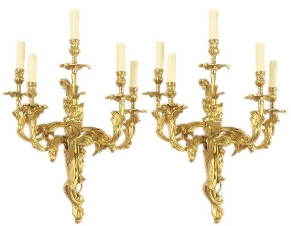 Casa Padrino conjunto de candelabro de pared barroco oro 45 x 25 x H. 70 cm - Magn¨ªfico Candelabros de Pared de Bronce Dorado - Decoraci¨®n de Pared Barroco