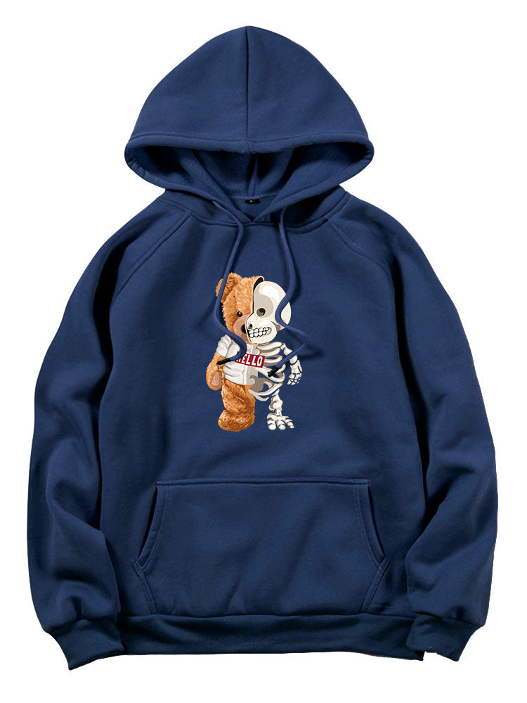 Skeleton Bear Print Hoodie