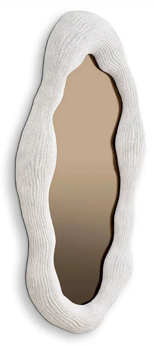 Casa Padrino espejo de lujo blanco / bronce 71 x 6 x A. 123 cm - Espejo de pared de dise?o ovalado - Espejo de guardarropa - Espejo de dormitorio - Calidad de lujo