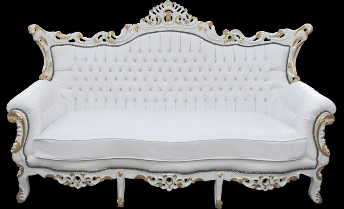 Casa Padrino Baroque 3-seater sofa Master White / Gold Mod2 - Antique Furniture - Limited Edition
