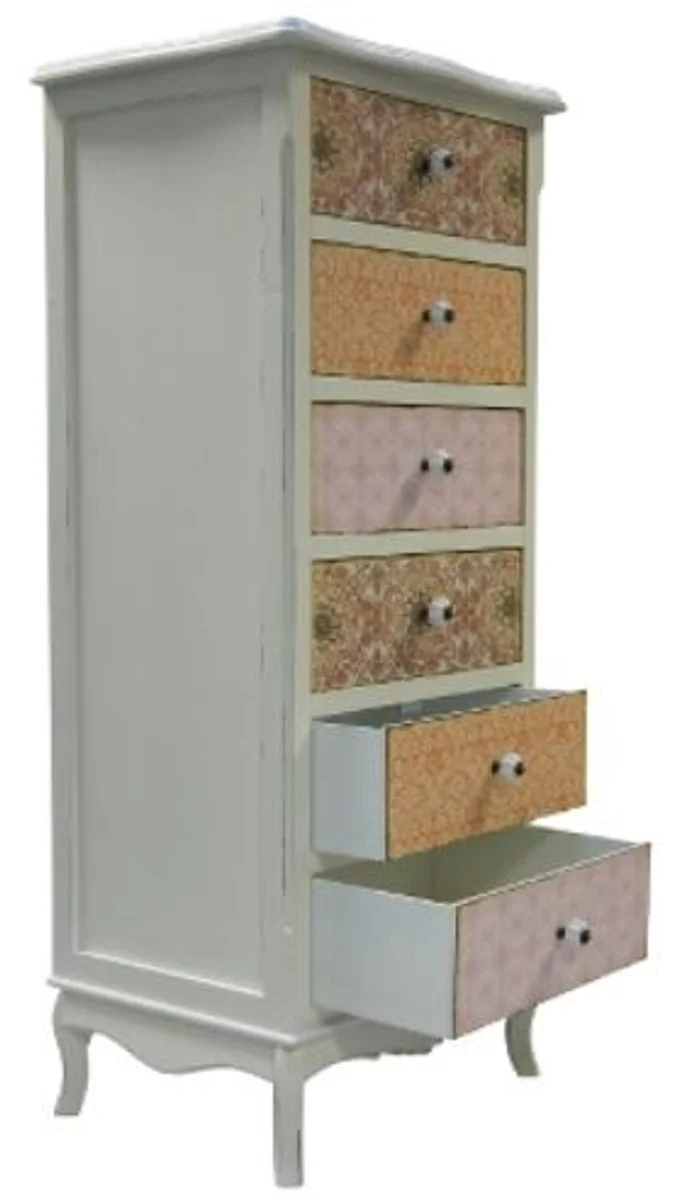 Casa Padrino country style chest of drawers antique white / multicolored 52 x 38 x H. 120 cm - Furniture in Shabby Chic Design