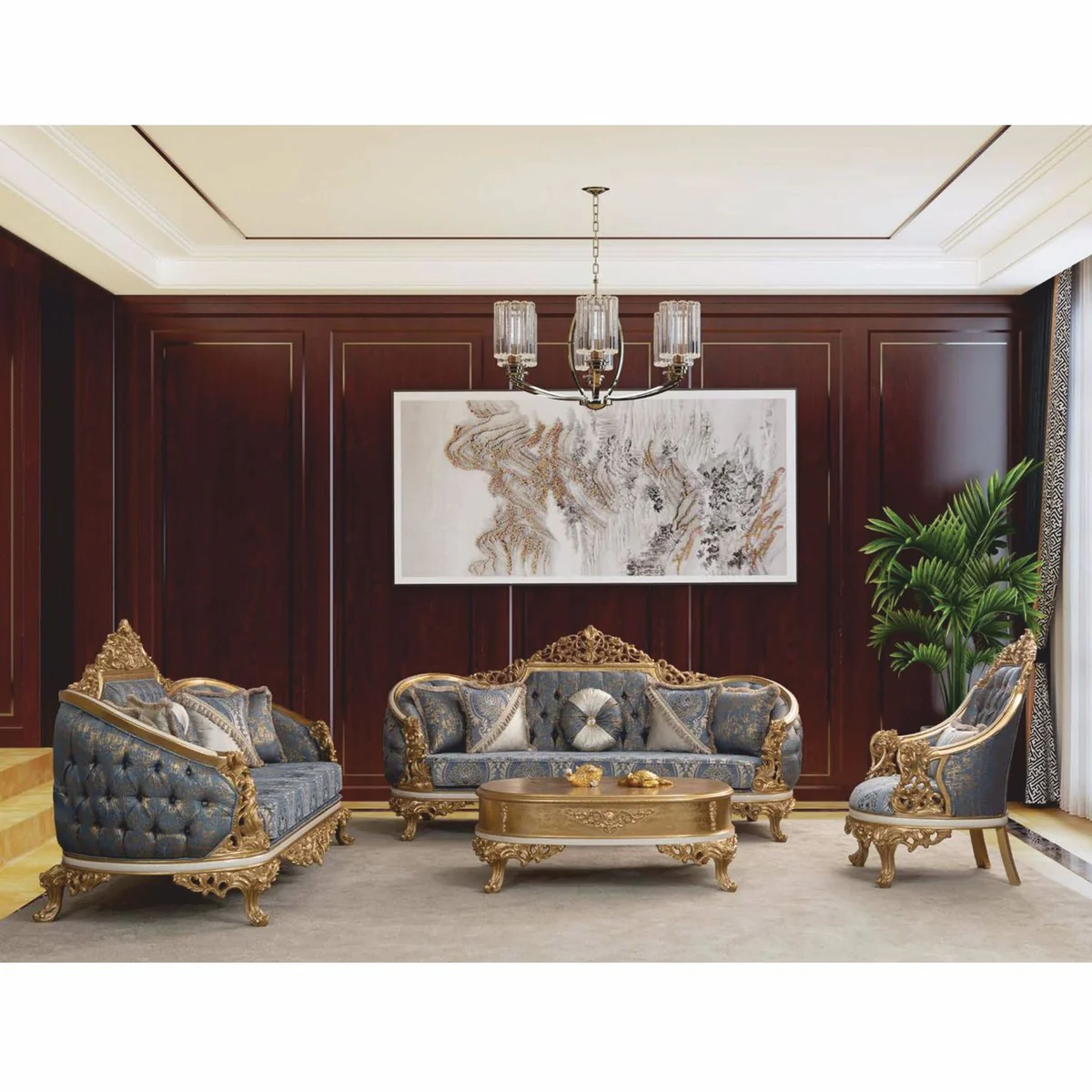 Casa Padrino mesa de centro barroco de lujo oro / blanco 120 cm - Muebles de estilo barroco