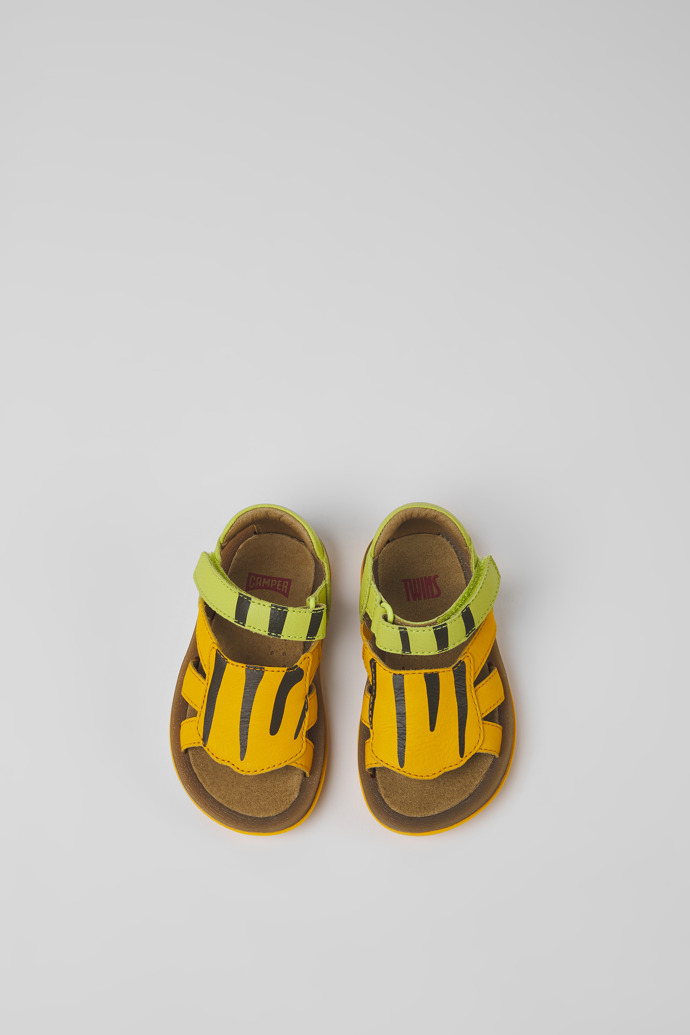 Twins Green and orange leather sandals for boys