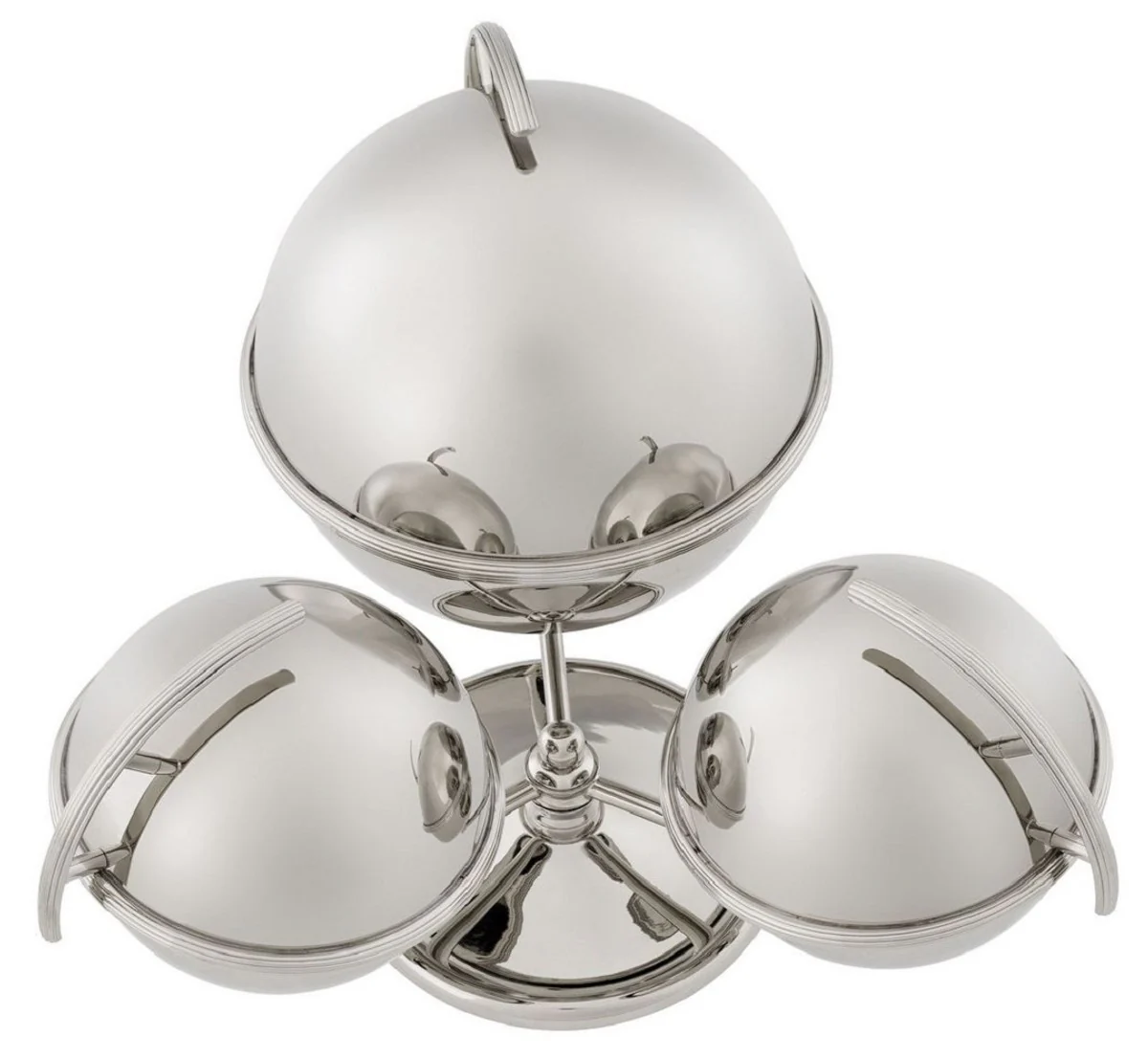 Casa Padrino conjunto de 3 tazones de servir de lujo con soporte plata 35,5 x 32,5 x A. 23,5 - Tazones de latón con tapa deslizante - Accesorios de Hotel y Restaurante de Lujo - Colección de Lujo