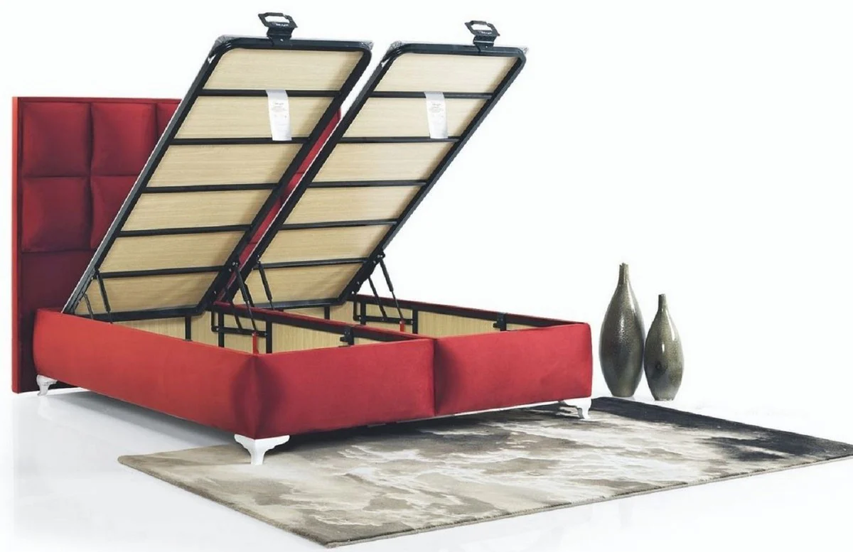 Casa Padrino cama doble de lujo rojo burdeos / blanco - Cama moderna de madera maciza - Muebles de Dormitorio y de Hotel Moderno - Colección de Lujo