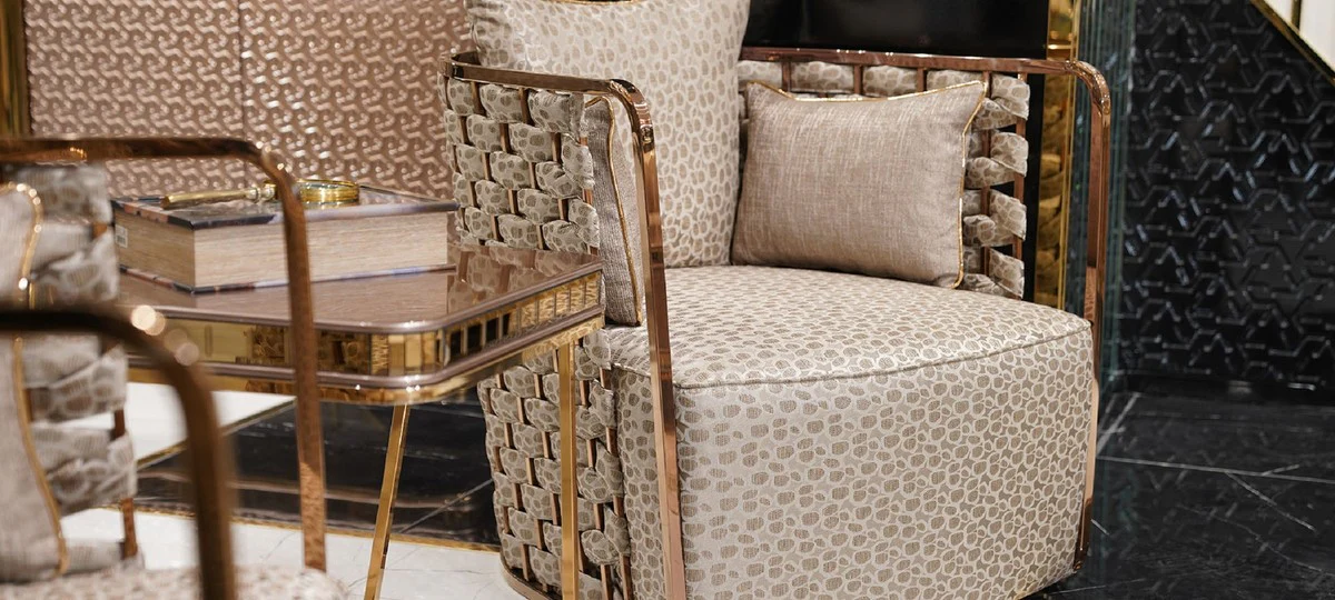 Casa Padrino mesa auxiliar de lujo gris / oro - Mesa auxiliar de sal¨®n cuadrada - Muebles de sala - Muebles de hotel - Muebles de lujo