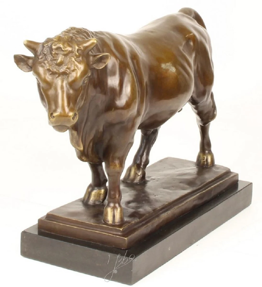 Casa Padrino figura de bronce de lujo toro bronce / gris H. 33,5 cm - Escultura de Decoración con Base de Mármol