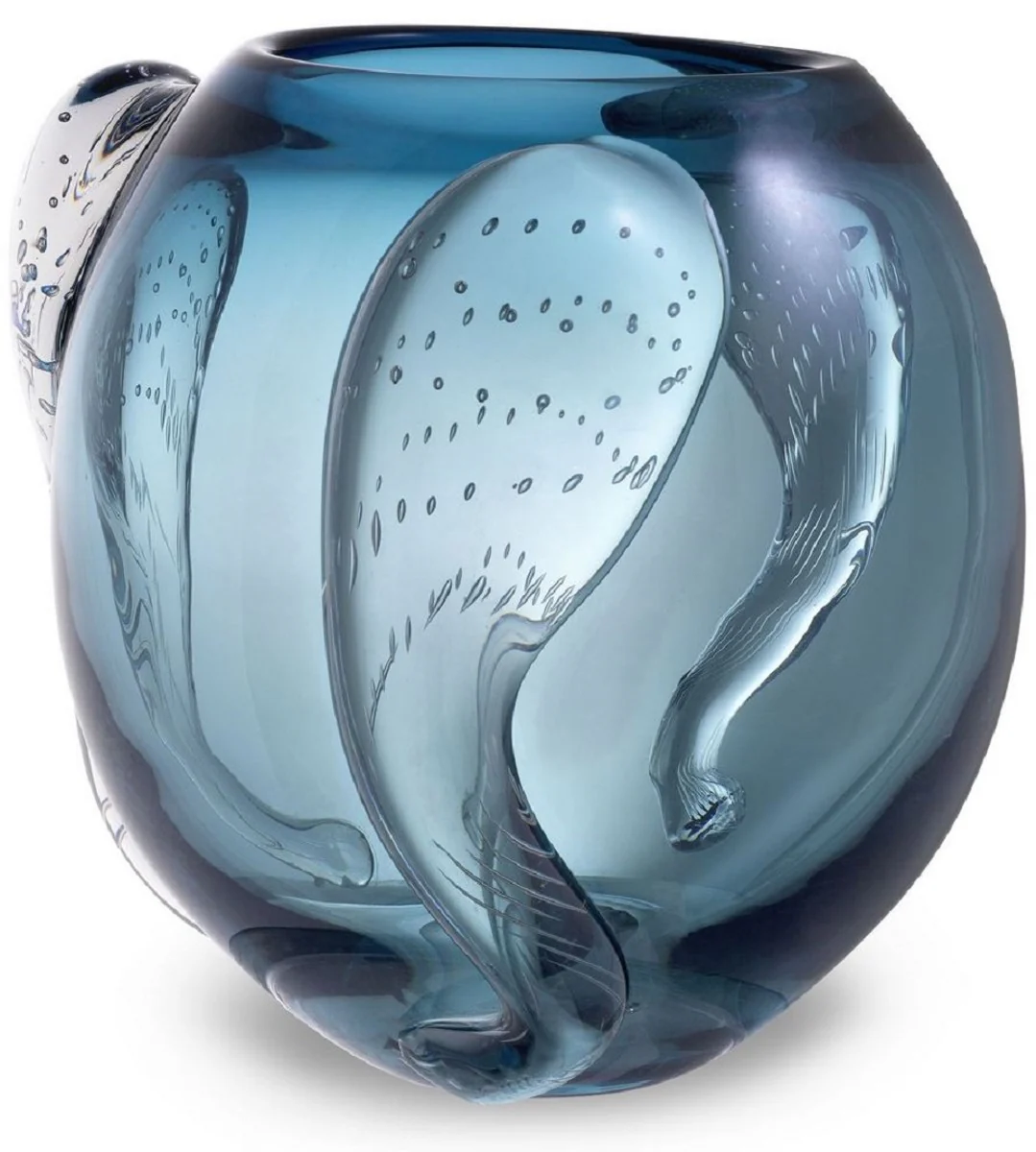 Casa Padrino florero de vidrio decorativo de lujo azul Ø 32 x A. 28 cm - Elegante Florero Soplado a Mano - Accesorios de Decoración de Lujo