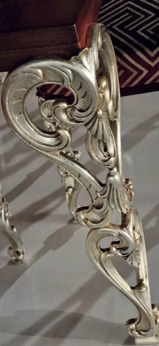 Casa Padrino conjunto de comedor barroco de lujo marr¨®n / rojo burdeos / plata antigua - 1 Mesa de Comedor Barroco y 6 Sillas de Comedor Barrocos - Muebles de comedor barroco - Hecho en Italia