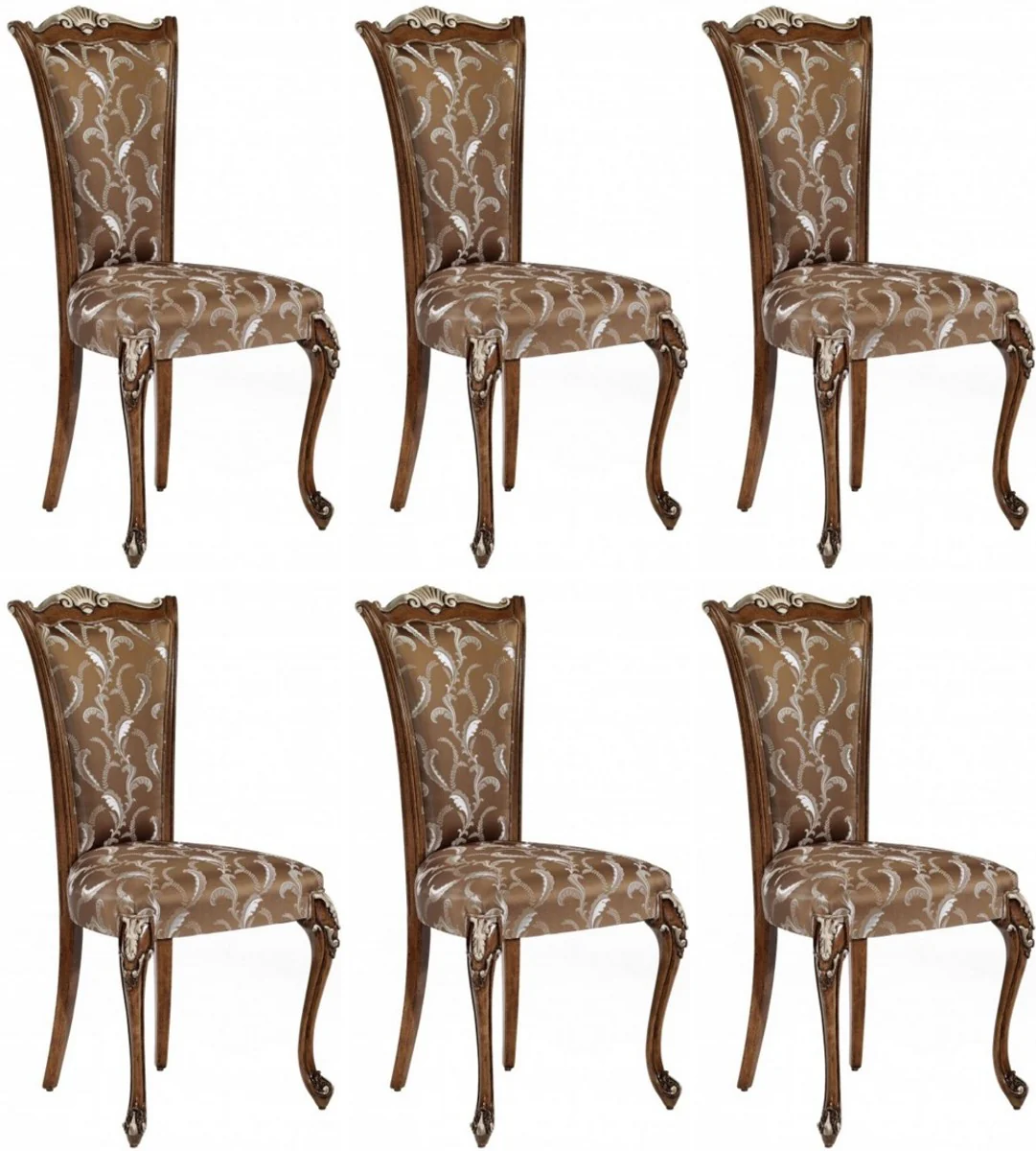 Casa Padrino conjunto de sillas de comedor barrocos de lujo marr¨®n / blanco / plata - Conjunto de sillas de cocina de 6 - Muebles de comedor barrocos - Calidad de Lujo - Hecho en Italia