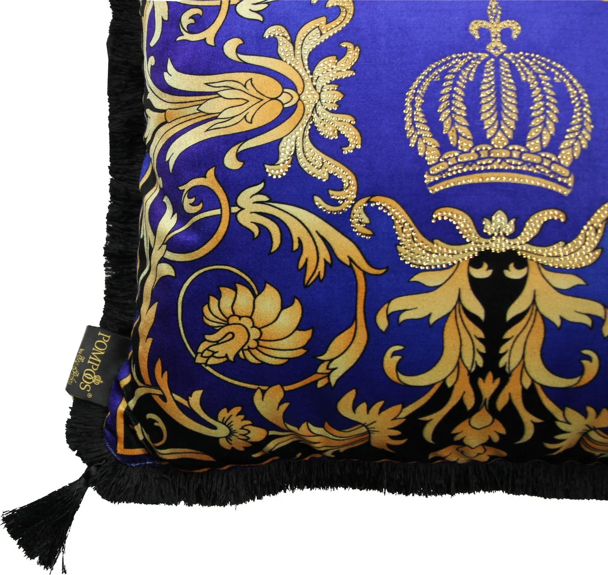 Harald Gl??ckler luxury decorative baroque pillow Pomp??s by Casa Padrino blue / gold crown Deluxe with rhinestones and tassels - Gl??ckler pillow