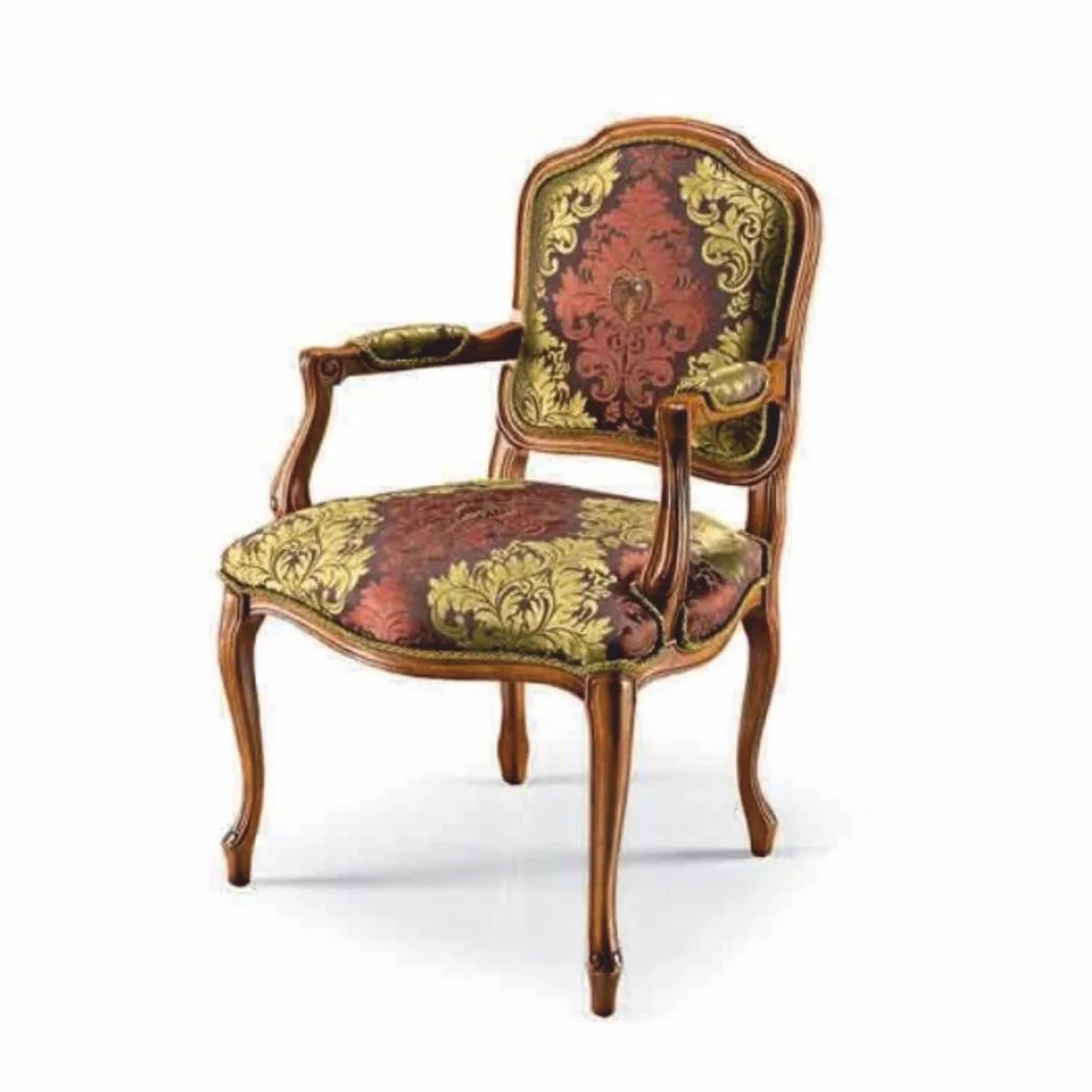 Casa Padrino Silla de Comedor Barroco de Lujo con Reposabrazos Marr¨®n / Amarillo / Marr¨®n - Hecho en Italia