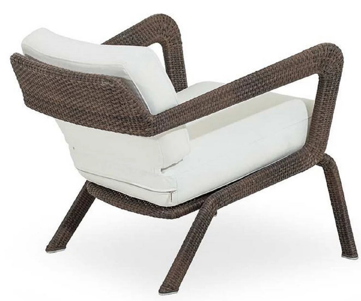 Casa Padrino sillón de jardín de lujo marrón / blanco 74 x 72 x A. 66 cm - Sillón resistente a la intemperie tejido a mano - Muebles sillón de piscina de hotel de terraza de jardín