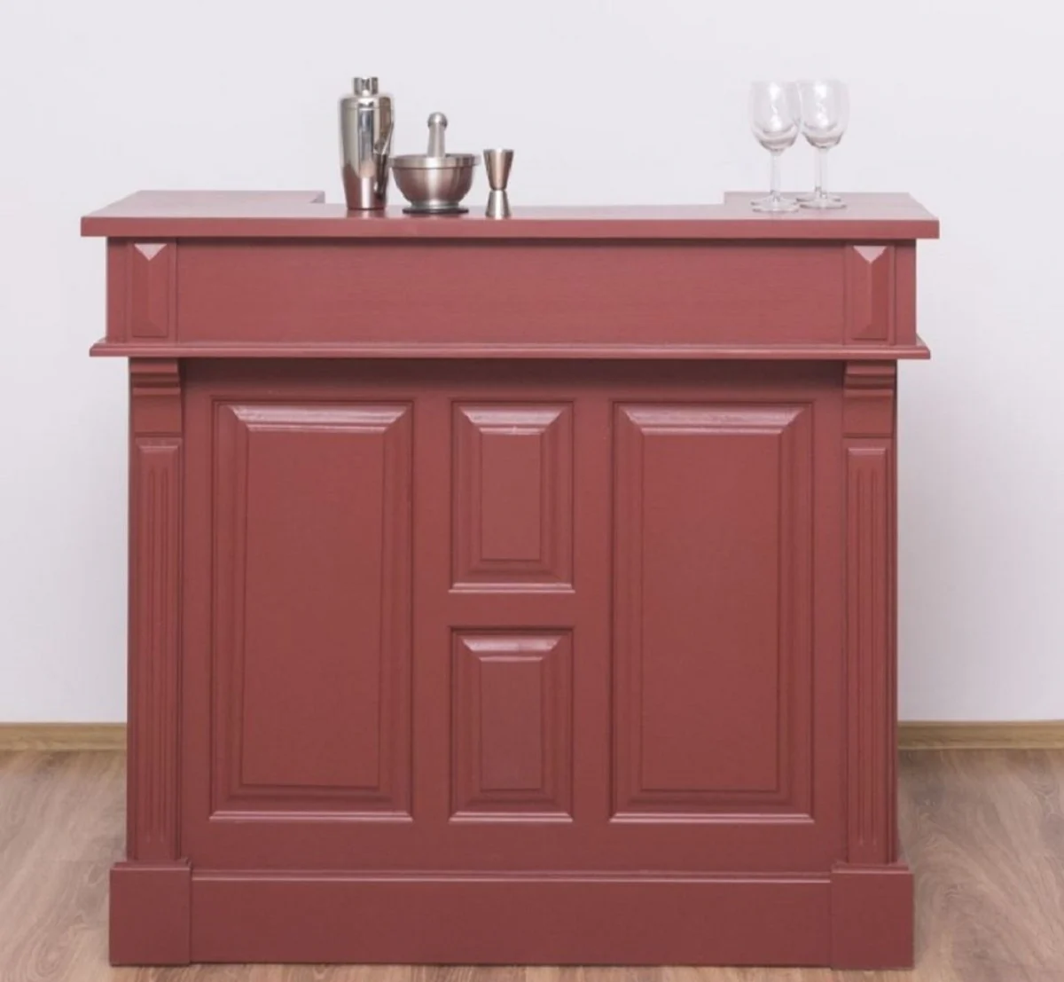 Casa Padrino barra de bar de estilo campestre rojo burdeos 120 cm - Mueble bar macizo
