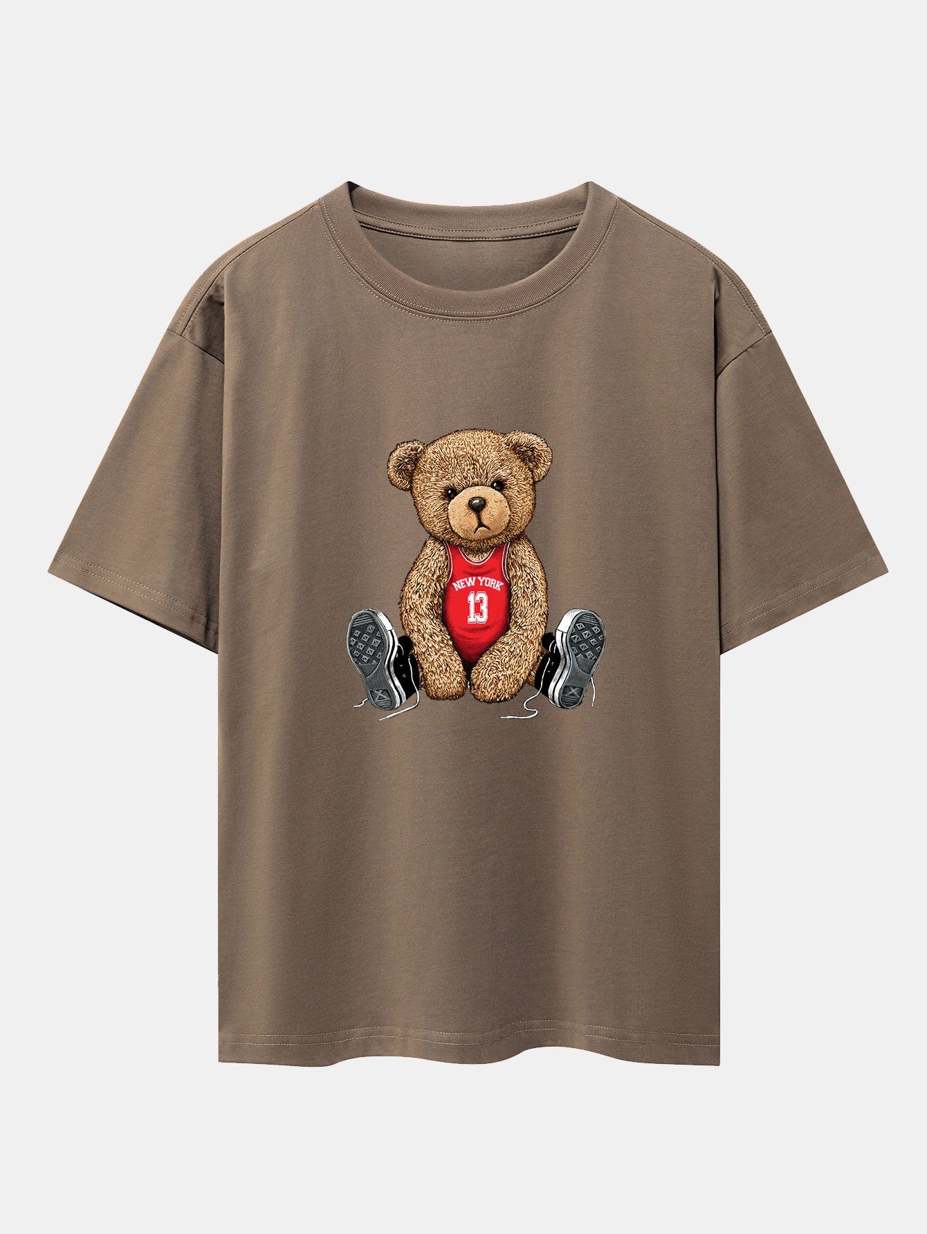 New York Bear Print Drop Shoulder Oversize T-Shirt