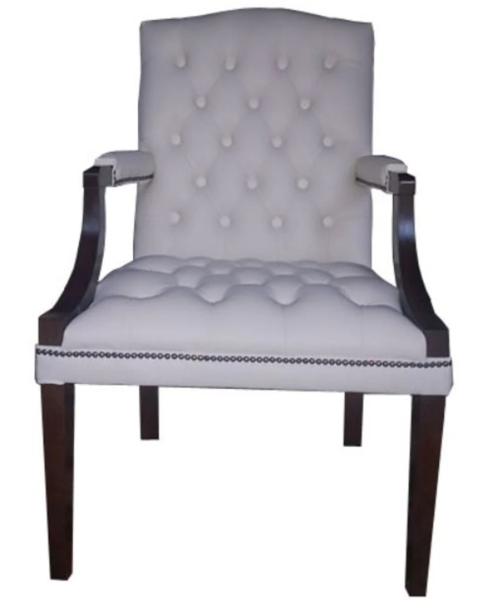 Casa Padrino silla de comedor de cuero genuino con reposabrazos blanco / marr¨®n oscuro 60 x 60 x H. 100 cm - Muebles Chesterfield