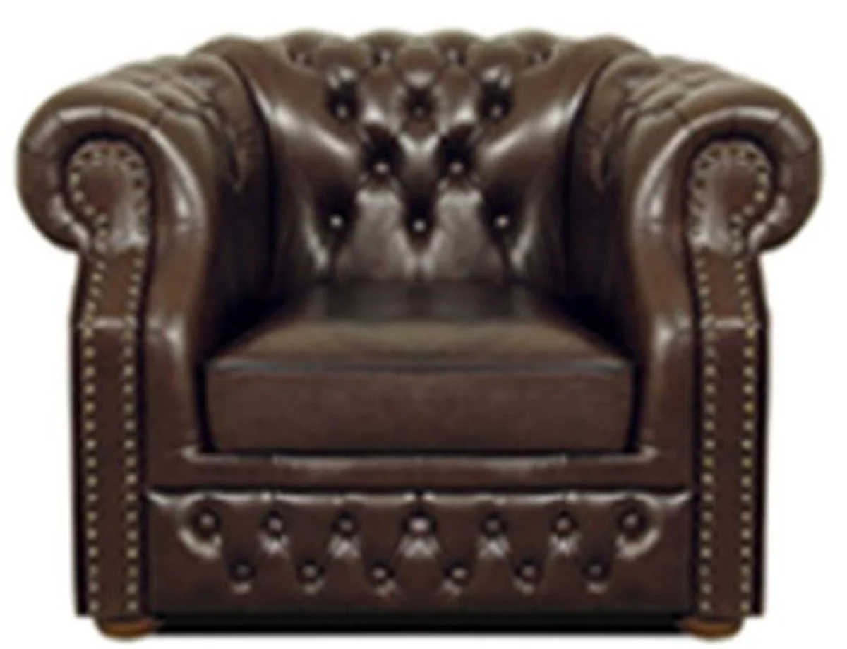 Casa Padrino sill¨®n de cuero genuino marr¨®n oscuro 120 x 90 x H. 80 cm - Sill¨®n Chesterfield