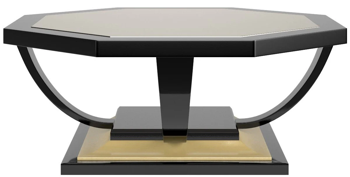 Casa Padrino mesa de centro barroco de lujo negro / oro 130 x 130 x A. 45 cm - Elegante mesa de sal¨®n octogonal en estilo barroco - Muebles Barrocos