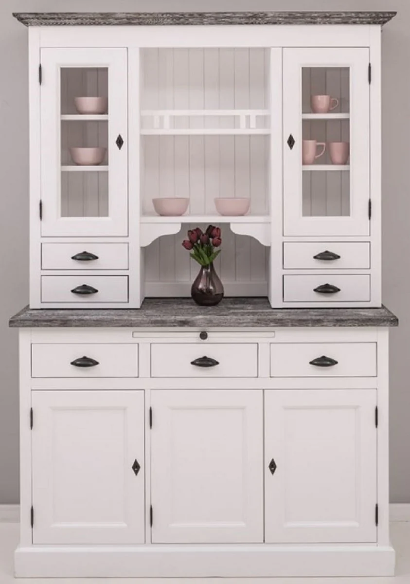 Casa Padrino gabinete de cocina de estilo campestre blanco / gris oscuro 138 x 50 x A. 197 cm - Gabinete de Cocina de 2 Piezas con 5 Puertas y 7 Cajones - Muebles de Cocina de Estilo Campestre