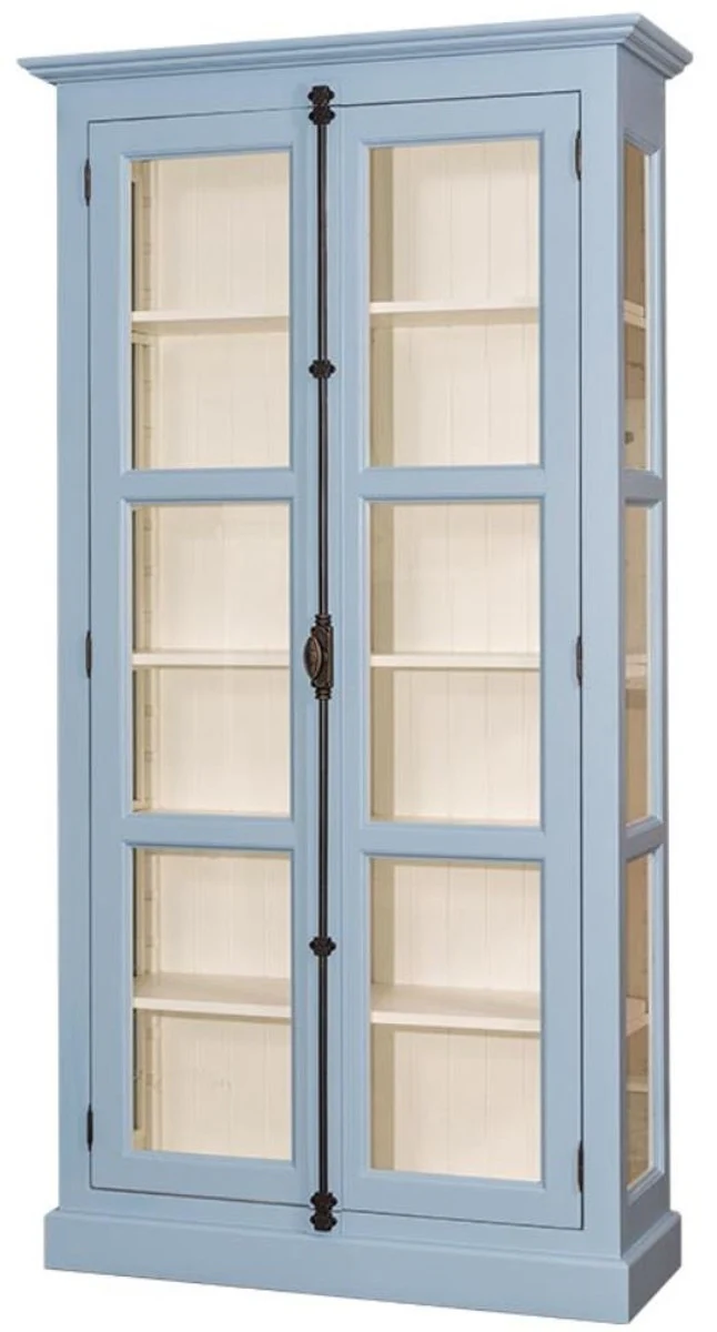 Casa Padrino vitrina de estilo campestre azul claro / crema 109 x 40 x A. 210 cm - Armario de madera maciza con 2 puertas de vidrio - Muebles de Estilo Campestre