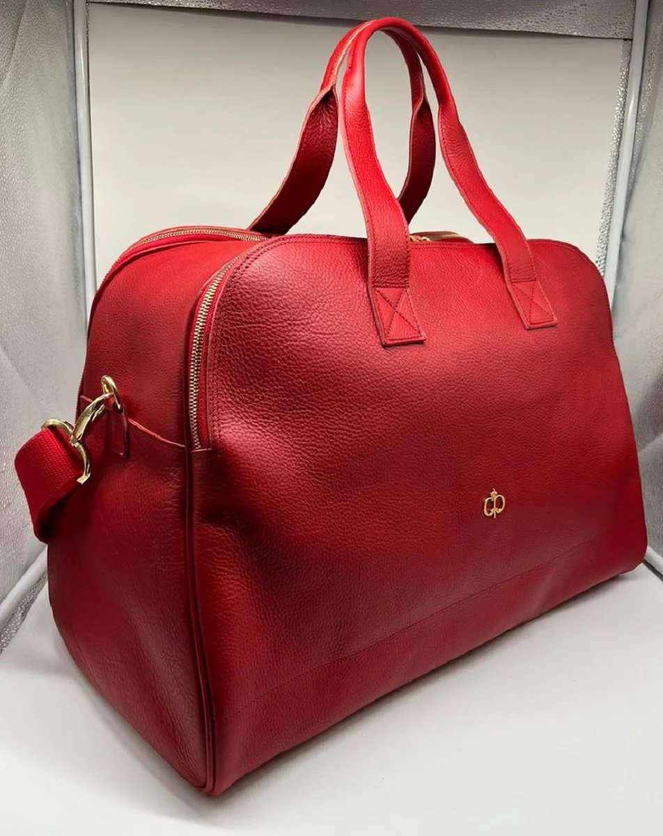 Casa Padrino bolso de viaje de lujo de cuero genuino rojo / oro 50 cm - Hecho en Italia