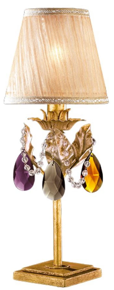 Casa Padrino lámpara de mesa de cristal barroco de lujo oro antiguo / multicolor / crema Ø 17 x A. 46 cm - Magnífica lámpara de escritorio estilo barroco con cristal de bohemia - Hecho en Italia
