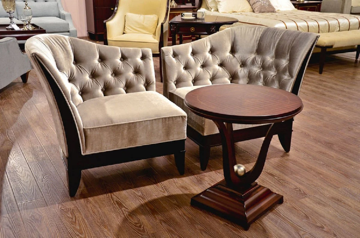 Casa Padrino conjunto de sill¨®n de sal¨®n de lujo plata gris / marr¨®n oscuro - 2 sillones neocl¨¢sicos con tela de terciopelo noble - Muebles de sal¨®n en estilo neocl¨¢sico