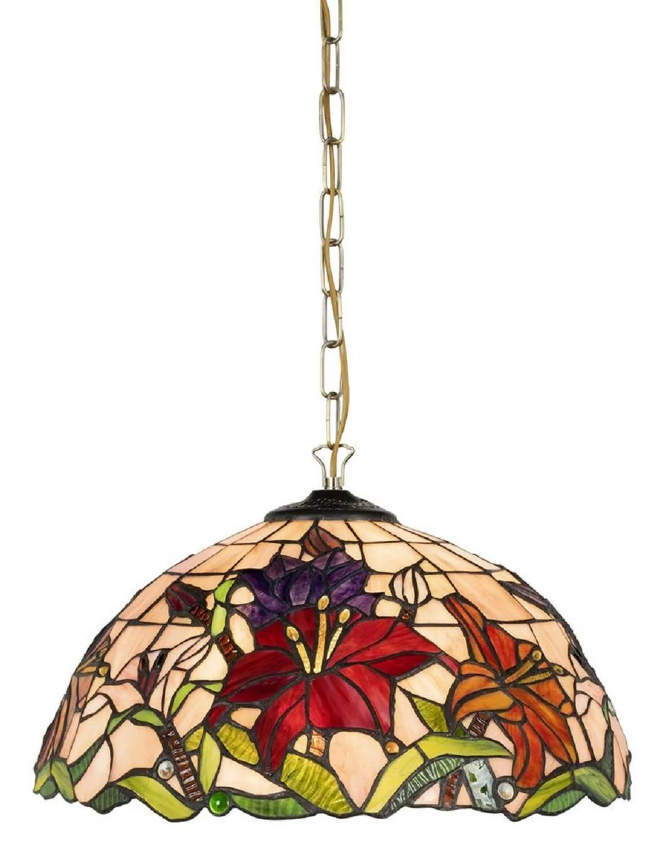 Casa Padrino lámpara colgante Tiffany de lujo multicolor Ø 40 x A. 75 cm - Lámpara colgante Art Deco Tiffany - Lámpara colgante de salón - Lámpara colgante decorativa - Luces Tiffany