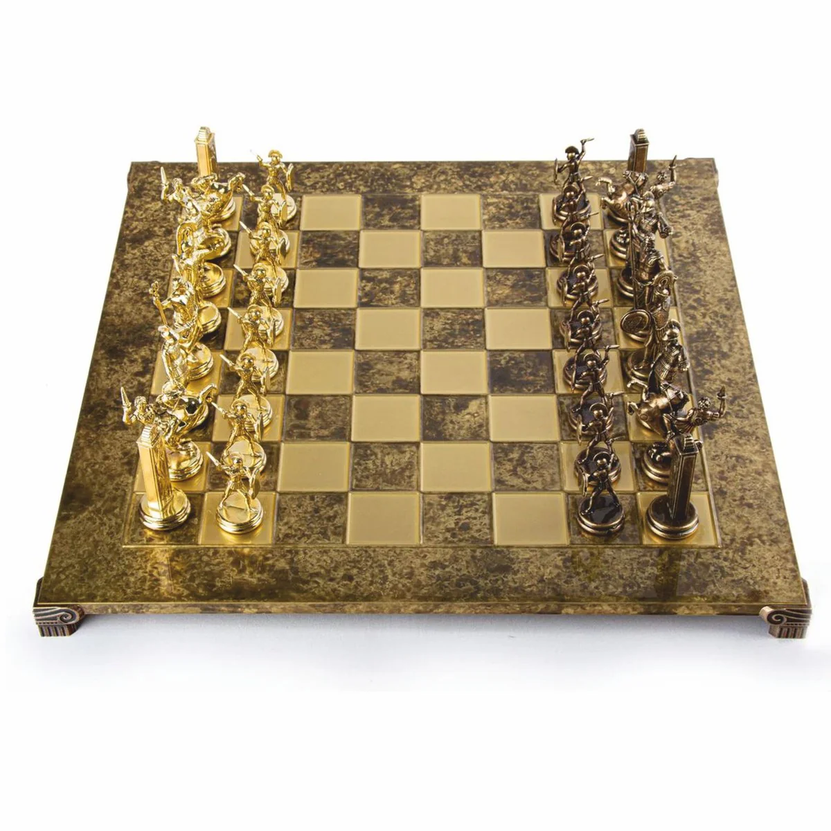 Casa Padrino conjunto de ajedrez de lujo oro / marr¨®n / bronce 54 x 54 cm - Conjunto de ajedrez griego