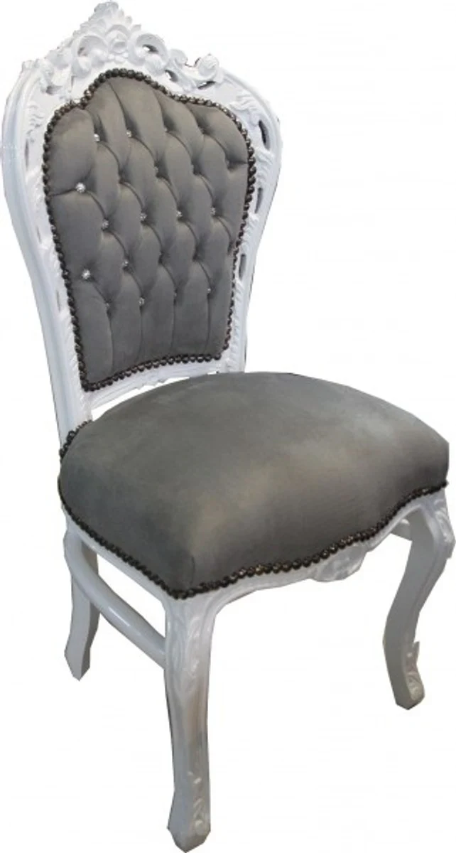 Silla Casa Padrino barroco Cena Negro / blanco con diamantes de imitaci¨®n Bling Bling - Muebles de estilo antiguo Casa Padrino Baroque Dining Chair Gray / White with Bling Bling Glittering - Furniture Antique style