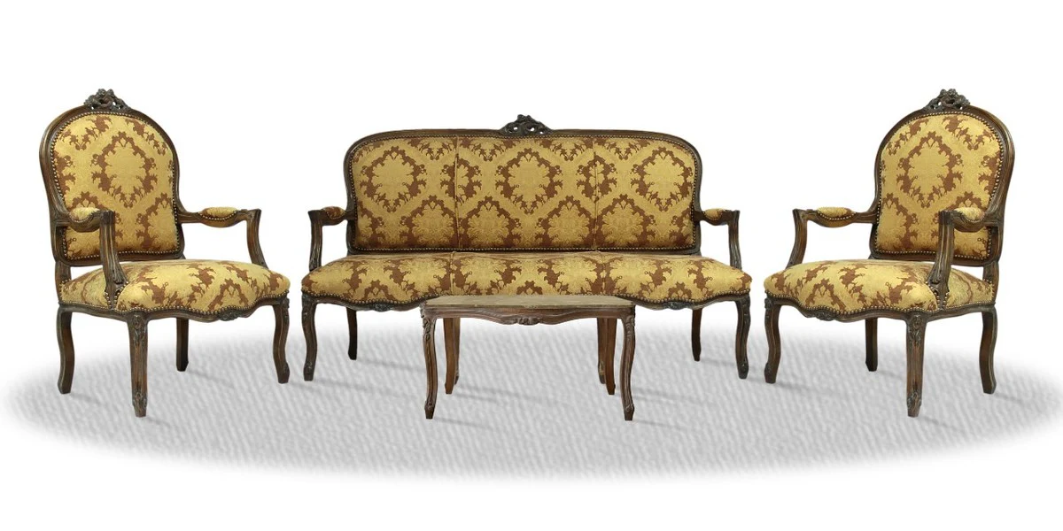 Casa Padrino barroco Salón Establecer con banco de 2 sillas y mesa - estilo antiguo