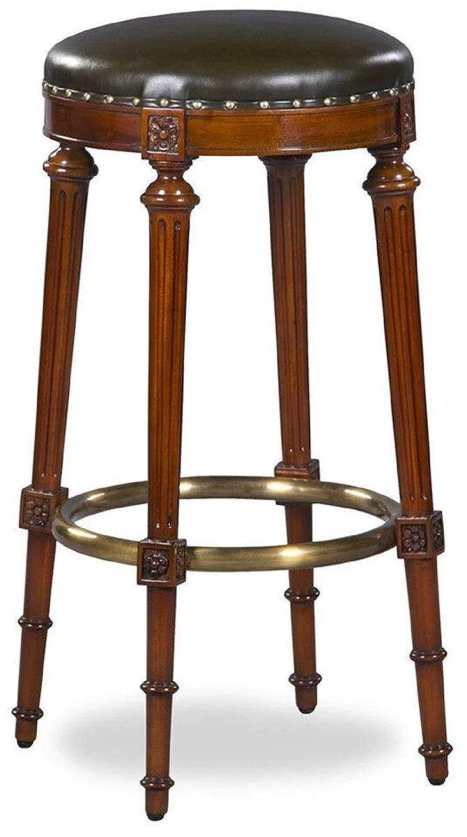 Casa Padrino taburete de bar Art Nouveau de lujo marr¨®n / negro / lat¨®n ? 36 x A. 76 cm - Taburete de bar redondo tapizado en caoba con cuero genuino - Mobiliario de bar - Mobiliario de lujo