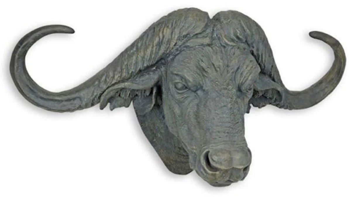 Casa Padrino escultura de decoración de pared de resina sintética cabeza de búfalo gris 101 x A. 52 cm - Figura decorativa - Figura animal - Decoración Salón