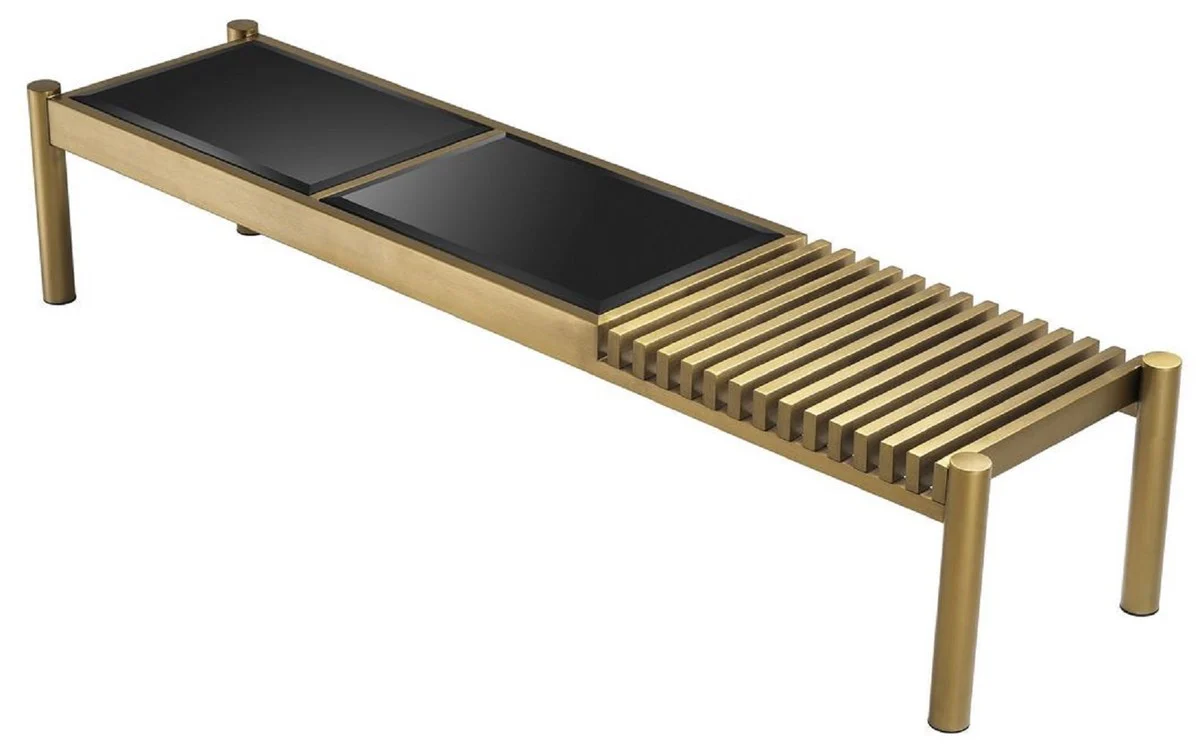 Casa Padrino mesa de centro de lujo lat¨®n / negro 180 x 44 x A. 35,5 cm - Mesa de sal¨®n de acero inoxidable con tapas de vidrio - Muebles de Sal¨®n - Muebles de Lujo
